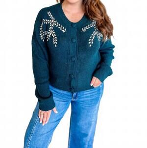 NEW LALAVON glittering gemstone cardigan in green